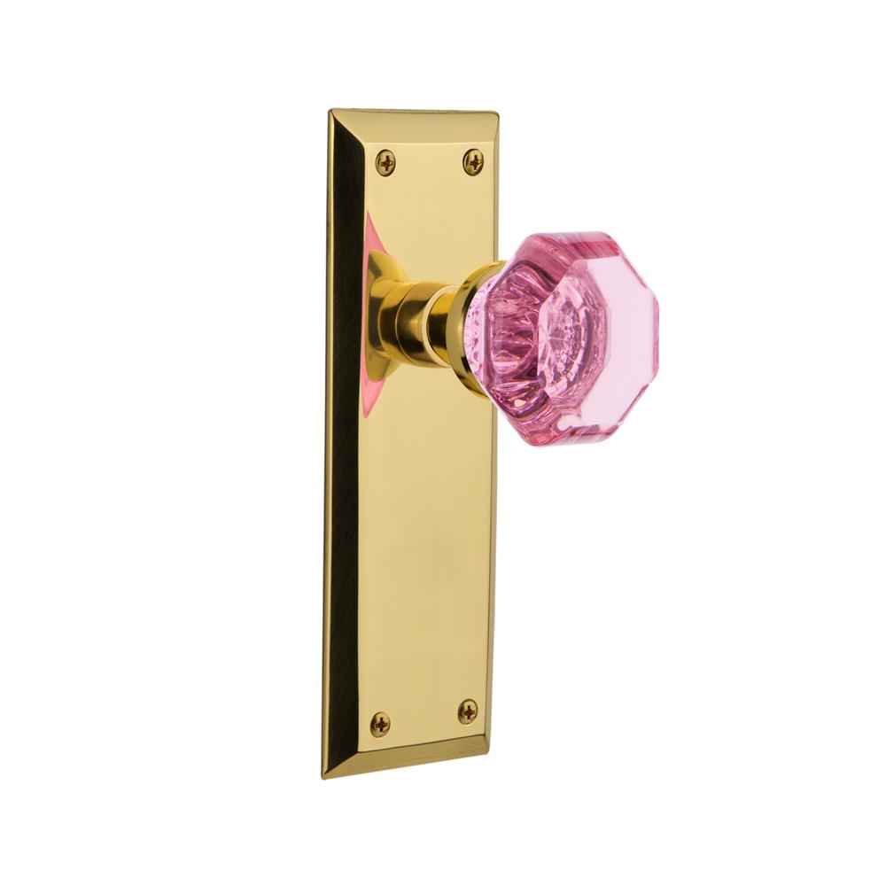 Nostalgic Warehouse NYKWAP Colored Crystal New York Plate Passage Waldorf Pink Door Knob in Polished Brass